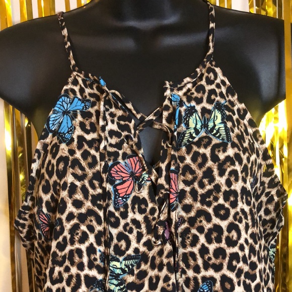 NWT Leopard Print Butterfly Lace Up Chiffon Tank - Picture 4 of 6